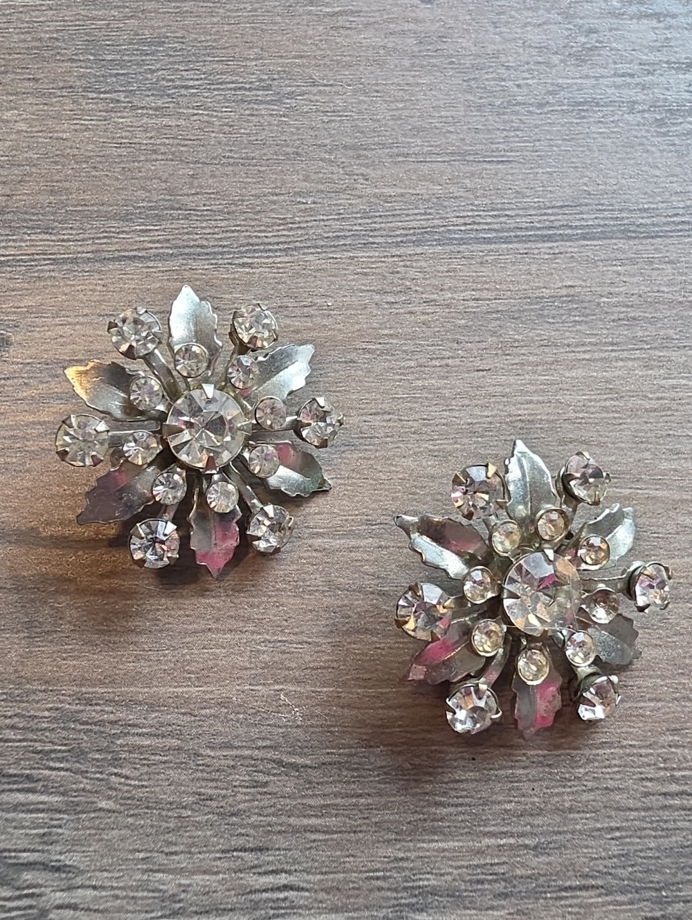 Clear Crystal Flower Clip-On Earrings - Silver Tone